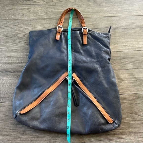 Christopher Kon Womens Bag Blue Leather Tan Brown Straps Slouchy - Picture 9 of 10